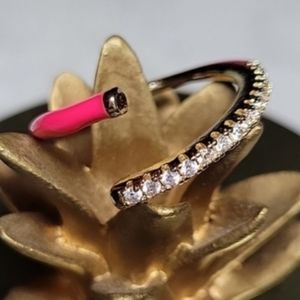 Neon Pink Enamel & Cubic Zirconia Bypass Ring, Adjustable